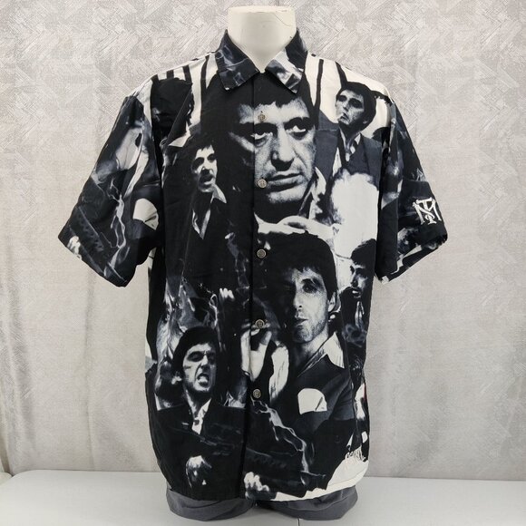 Vintage Scarface Shirt Mens Extra Large Black Button Up All Over Print Dragonfly - Picture 1 of 12